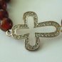 Women's 10 MM Fire Agate Gold Cross Stretch Bracelet 7.50" #291