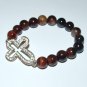Women's 10 MM Fire Agate Gold Cross Stretch Bracelet 7.50" #291