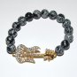 Women's 10 MM Snowflake Obsidian Guitar Charm Crystal Stretch Bracelet 7.50" #292