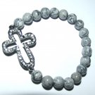Women's 8 MM Gray Crazy Lace Agate Crystal Cross Stretch Bracelet 7.50" #293