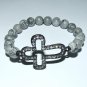 Women's 8 MM Gray Crazy Lace Agate Crystal Cross Stretch Bracelet 7.50" #293