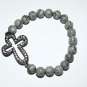 Women's 8 MM Gray Crazy Lace Agate Crystal Cross Stretch Bracelet 7.50" #293