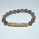 Women's 10 MM Gray Agate Gold Crystal Bar Stretch Bracelet 7.50" #294