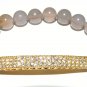 Women's 10 MM Gray Agate Gold Crystal Bar Stretch Bracelet 7.50" #294