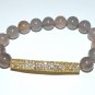 Women's 10 MM Gray Agate Gold Crystal Bar Stretch Bracelet 7.50" #294