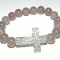 Women's 10 MM Gray Agate Sideways Cross Stretch Bracelet 7.50" #295