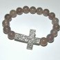 Women's 10 MM Gray Agate Sideways Cross Stretch Bracelet 7.50" #295