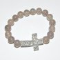 Women's 10 MM Gray Agate Sideways Cross Stretch Bracelet 7.50" #295