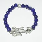 Women's 8 MM Sapphire Blue Jade Crystal Guitar Stretch Bracelet 7.50" #297