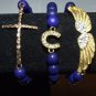Arm Candy Set of Three 8 MM Sapphire Blue Gold Charm Stretch Bracelets 7.50"