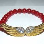 Arm Candy Set of Three 8 MM Ruby Red Jade Gold Charm Stretch Bracelets 7.50"