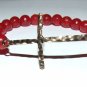 Arm Candy Set of Three 8 MM Ruby Red Jade Gold Charm Stretch Bracelets 7.50"