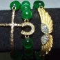 Arm Candy Set of Three 10 MM Emerald Mexican Opal/Cat's Eye Gold Charm Stretch Bracelets 7.50"