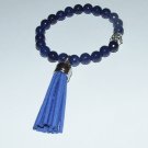 Women's 8 MM Sapphire Blue Jade Mala Tassel Stretch Bracelet 7.50"