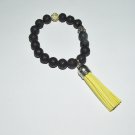 Women's 10 MM Lava Rock Mala Tassel Stretch Bracelet 7.50"