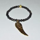 Women's 6 MM Faceted Natural Jasper Golden Angel Wing Stretch Bracelet 7.50"