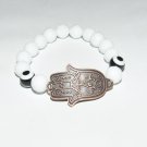 Women's 10MM Faceted White Coral Copper Hamsa Stretch Bracelet 7.00"