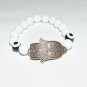 Women's 10MM Faceted White Coral Copper Hamsa Stretch Bracelet 7.00"