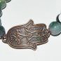 Women's 10 MM Moss Agate Hamsa Charm Stretch Bracelet 7.10"