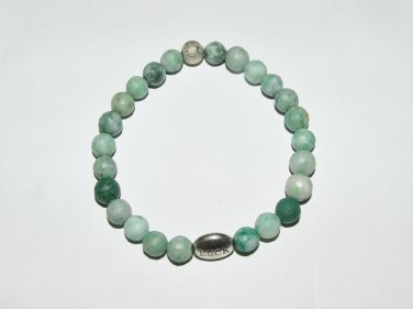Men's 8 MM Tree Agate "LUCK" Stretch Bracelet 8.25"