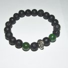 Men's 10 MM Black Lava Stretch Bracelet With Antique Silver-Tone Skull 8.0"