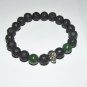 Men's 10 MM Black Lava Stretch Bracelet With Antique Silver-Tone Skull 8.0"