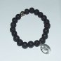 Men's 10 MM Black Lava Stretch Bracelet With Antique Silver-Tone OM Charm and Buddha Bead  8.0"