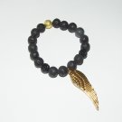 Women's 10 MM Black Lava and Swarovski Chrystal Angel Wing Stretch Bracelet 7.00"