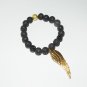 Women's 10 MM Black Lava and Swarovski Chrystal Angel Wing Stretch Bracelet 7.00"