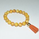 Women's 10 MM Yellow Turquoise Mala Tassel Stretch Bracelet 7.50"