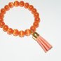 Women's 10 MM Orange Cats-Eye/Mexican Opal Mala Tassel Stretch Bracelet 7.25"