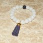 Women's 10 MM White Agate Navy Blue Mala Tassel Bracelet 7.50"