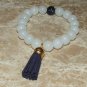 Women's 10 MM White Agate Navy Blue Mala Tassel Bracelet 7.50"