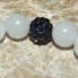 Women's 10 MM White Agate Navy Blue Mala Tassel Bracelet 7.50"