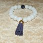 Women's 10 MM White Agate Navy Blue Mala Tassel Bracelet 7.50"