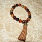Men's 10 MM Fire Agate Buddha Head Mala Tassel Stretch Bracelet 8.0"