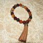 Men's 10 MM Fire Agate Buddha Head Mala Tassel Stretch Bracelet 8.0"