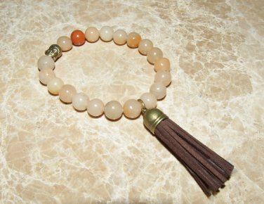 Men's 10 MM Natural Jade Mala Tassel Buddha Head Stretch Bracelet 8.0"