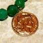Women's 8 MM Emerald Green Jade Golden Napoleon Coin Stretch Bracelet 7.25"