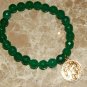 Women's 8 MM Emerald Green Jade Golden Napoleon Coin Stretch Bracelet 7.25"