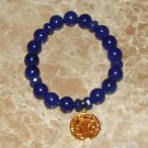 Women's 10 MM Sapphire  Blue Jade Napoleon Coin Stretch Bracelet 7.25"