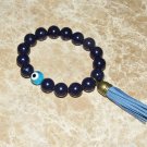 Unisex 12 MM Lapis Lazuli Evil Eye Mala Tassel Stretch Bracelet 8.00"