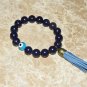 Unisex 12 MM Lapis Lazuli Evil Eye Mala Tassel Stretch Bracelet 8.00"