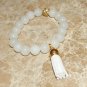 Women's 10 MM White Agate Mala Tassel Bracelet 7.25"