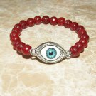 Women's 8 MM Faceted Red Jade Evil Eye Stretch Bracelet 7.25"
