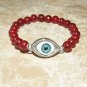 Women's 8 MM Faceted Red Jade Evil Eye Stretch Bracelet 7.25"