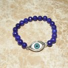 Women's 8 MM Faceted Sapphire Blue Jade Evil Eye Stretch Bracelet 7.25"