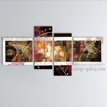 Hand Painted 4 Pieces Modern Abstract Painting Wall Art Inner Stretched