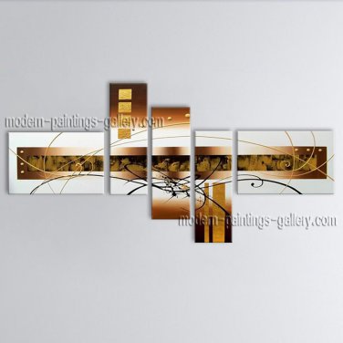 Hand Painted Pentaptych Modern Abstract Painting Wall Art Inner Framed