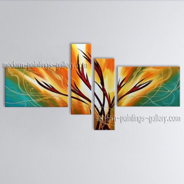 Hand-painted Tetraptych Modern Abstract Painting Wall Art Inner Stretched